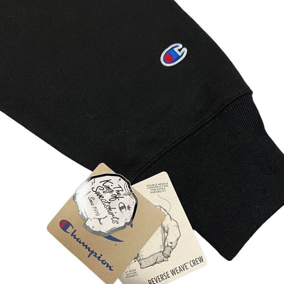 Champion Sweatshirt WMNS XL Black Crop Cut Off Reverse‎ Weave Silver Old English - Picture 9 of 11